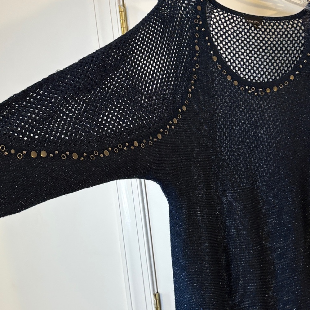 Navy Sweater with Mesh Sleeves - Picture 7 of 8